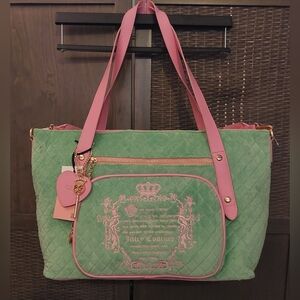 Juicy Couture Juicy Tale Weekender Travel Bag Pink And Retro Green NWT